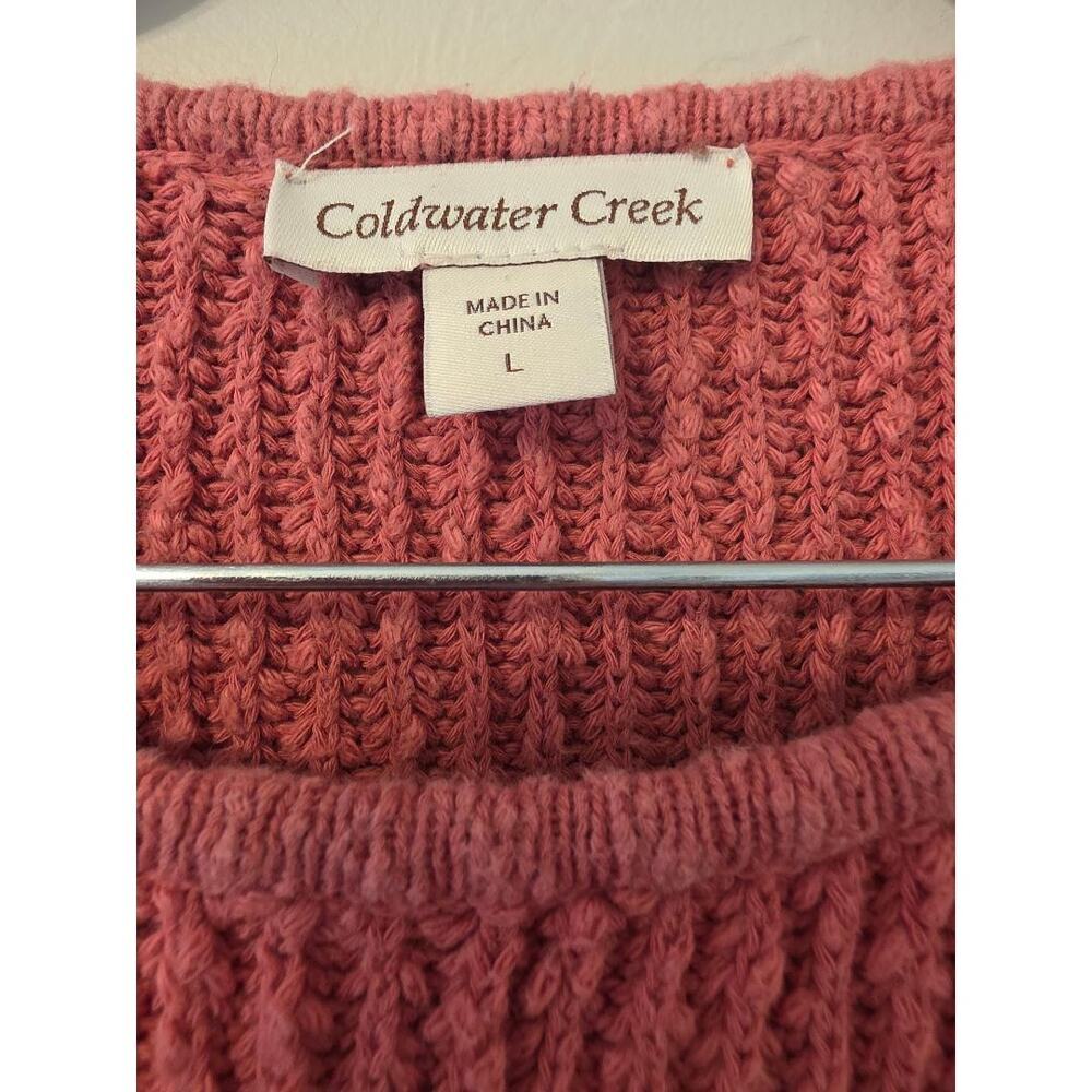 🌸 Coldwater Creek Textured Knit Sweater Women’s Large Pink Cotton Cottagecore - Picture 4 of 5